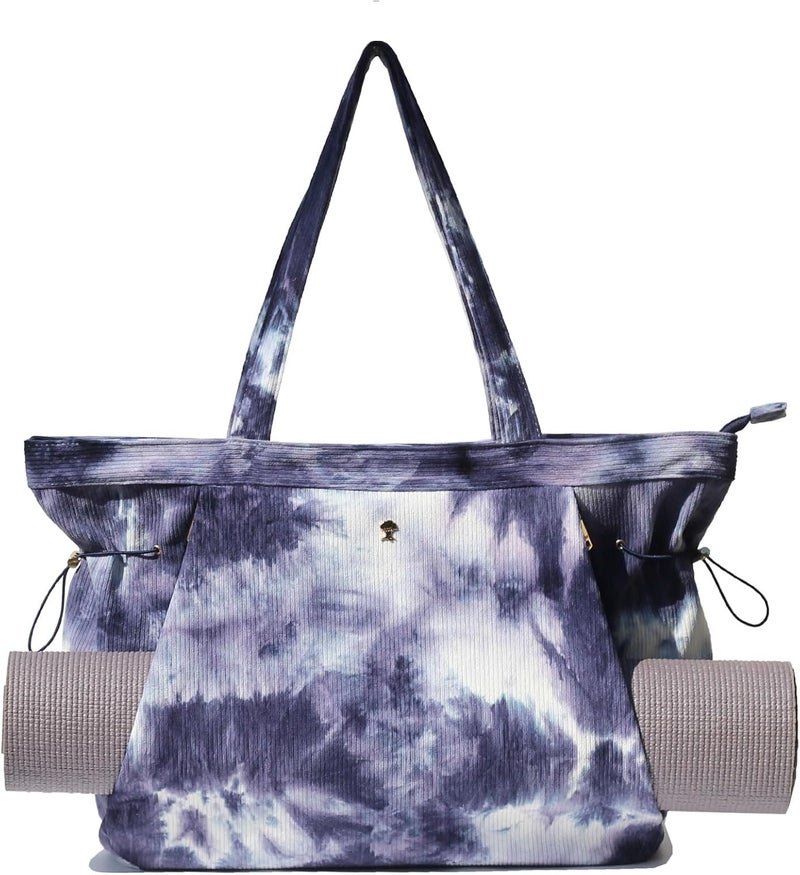 ESVAN Corduroy Yoga Tote Bag Gifts for Women Drawstring Yoga Mat Bag for Office Workout Travel Carryall Pilates Gym - Image 1